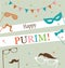 Jewish holiday Purim hipster greeting card design