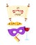 Jewish holiday of Purim, mask and greeting inscription