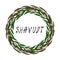 Jewish Holiday Shavuot Card. Wreath Wheat Spikelets and Green Bay Leaf, Hand Written Text. Round Wreath of Malt with Space for Tex