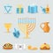 Jewish holidays hanukkah flat icons with menorah candles