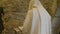 Jewish man in shawl prays at the wailing wall in jerusalem