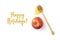 Jewish New Year holiday greeting card design with apple and honey wooden stick