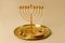 Jewish religious holiday Hanukkah with holiday Hanukkiah. Golden baner