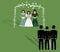 Jewish religious wedding. Chuppah. Groom lead to the bride. Vector illustration