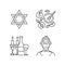 Jewish symbolism linear icons set