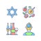 Jewish symbolism RGB color icons set