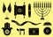 Jewish symbols colored. Black fill.