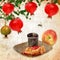 Jewish traditional food for Rosh Hashana - Jewish new year. Vintage style