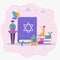 Jews read about religion. Holy Book of Torah Judaism, Jewish beliefs about Jesus. Colorful vector illustration