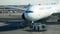 JFK Airport, NEW YORK, USA - DECEMBER, 2017 - China Eastern Boeing 777 after landing near passenger terminal