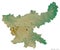 Jharkhand, state of India, on white. Relief