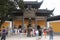 Jiangtian jinshan temple scenic area buildings and crowds