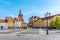 JICIN, CZECH REPUBLIC - SEPTEMBER 28, 2018: Colorful renaissance houses and Valdice Gate at Wallenstein Square in Jicin