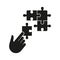 Jigsaw and Human Hand Glyph Pictogram. Puzzle Strategy, Collaboration for Finding Solution Silhouette Icon. Connect