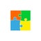 Jigsaw icon. Four colourful puzzle pieces connected together