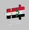 Jigsaw puzzle 3D of Egypt flag and Sudan flag with text: Friendship Egypt & Sudan. Concept of Friendly between both countries