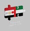 Jigsaw puzzle 3D of Egypt flag and UAE flag with text: Friendship Egypt & UAE. Concept of Friendly between both countries