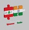 Jigsaw puzzle 3D of Lebanon flag and India flag with text: Friendship Lebanon & India. Concept of Friendly between both countries