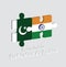 Jigsaw puzzle 3D of Pakistan flag and India flag with text: Friendship Pakistan & India