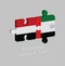 Jigsaw puzzle 3D of Yemen and UAE flag with text: Friendship Yemen & UAE. Concept of Friendly between both countries