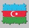 Jigsaw puzzle of Azerbaijan flag in blue red and green with a white crescent and big star.