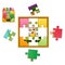 Jigsaw Puzzle Education Game with kid wearing animal costume caterpillar