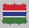 Jigsaw puzzle of Gambia flag in red blue and green color and separated by a narrow band of white.