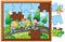 Jigsaw puzzle game with kids walking in park