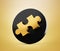 Jigsaw puzzle icon with black circle. Tiling puzzle. Puzzles parts. Isolated 3d object on Gold background 3d illustration