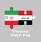 Jigsaw puzzle of Iran flag and Iraq flag with text: Friendship Iran & Iraq. Concept of Friendly.