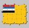 Jigsaw puzzle of Manchukuo flag, the flag of the Empire of Manchuria had a mustard yellow field with four horizontal stripes.