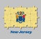 Jigsaw puzzle of New Jersey flag, the state coat of arms on buff color. The states of America, Concept of Fulfillment