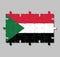 Jigsaw puzzle of Sudan flag in red white and black; with a green triangle based at the hoist.