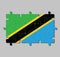 Jigsaw puzzle of Tanzania flag in a yellow-edged black diagonal band: triangle green and blue.