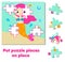 Jigsaw Puzzle for toddlers. Match pieces and complete picture of cute mermaid. Educational game for children and kids