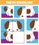 Jigsaw puzzle for toddlers. Match pieces and complete picture. cute puppy. Educational game for children and kids.