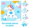 Jigsaw puzzle for toddlers. Match pieces and complete picture. cute unicorn. Educational game for children and kids.