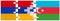 The jigsaw puzzles depicting the flags of Armenia, Azerbaijan and Nagorno-Karabakh have been disconnected, torn apart. Concept of