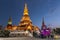 Jinghong, China - December 30, 2019: Big Golden Pagoda in Jinghong, Xishuangbanna, at dusk also called Dajin Pagoda