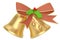 Jingle Christmas golden bells with a red ribbon bow. 3d illustration