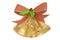 Jingle Christmas golden bells with a red ribbon bow. 3d illustration