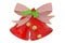 Jingle Christmas red bells with a pink ribbon bow. 3d illustration