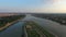Jiu river aerial view in Targu Jiu