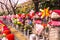 Jizo Japanese sculptures at Zojoji Temple in spring time at Tokyo Japan