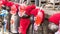 Jizo Japanese sculptures at Zojoji Temple in spring time at Tokyo Japan