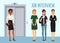 Job interview banner vector illustration. Women waiting for their turn to be interviewed. Worker female characters