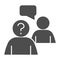 Job interview solid icon. Two human silhouette with bubble and question glyph style pictogram on white background