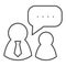 Job interview thin line icon. Boss and employee, dialogue with authorities symbol, outline style pictogram on white