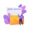 Job offer application letter response. Career opportunity, business proposition, recruitment agreement. Man receives employment co