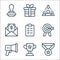 Job promotion line icons. linear set. quality vector line set such as medal, trophy, megaphone, target, task, salary, recruitment
